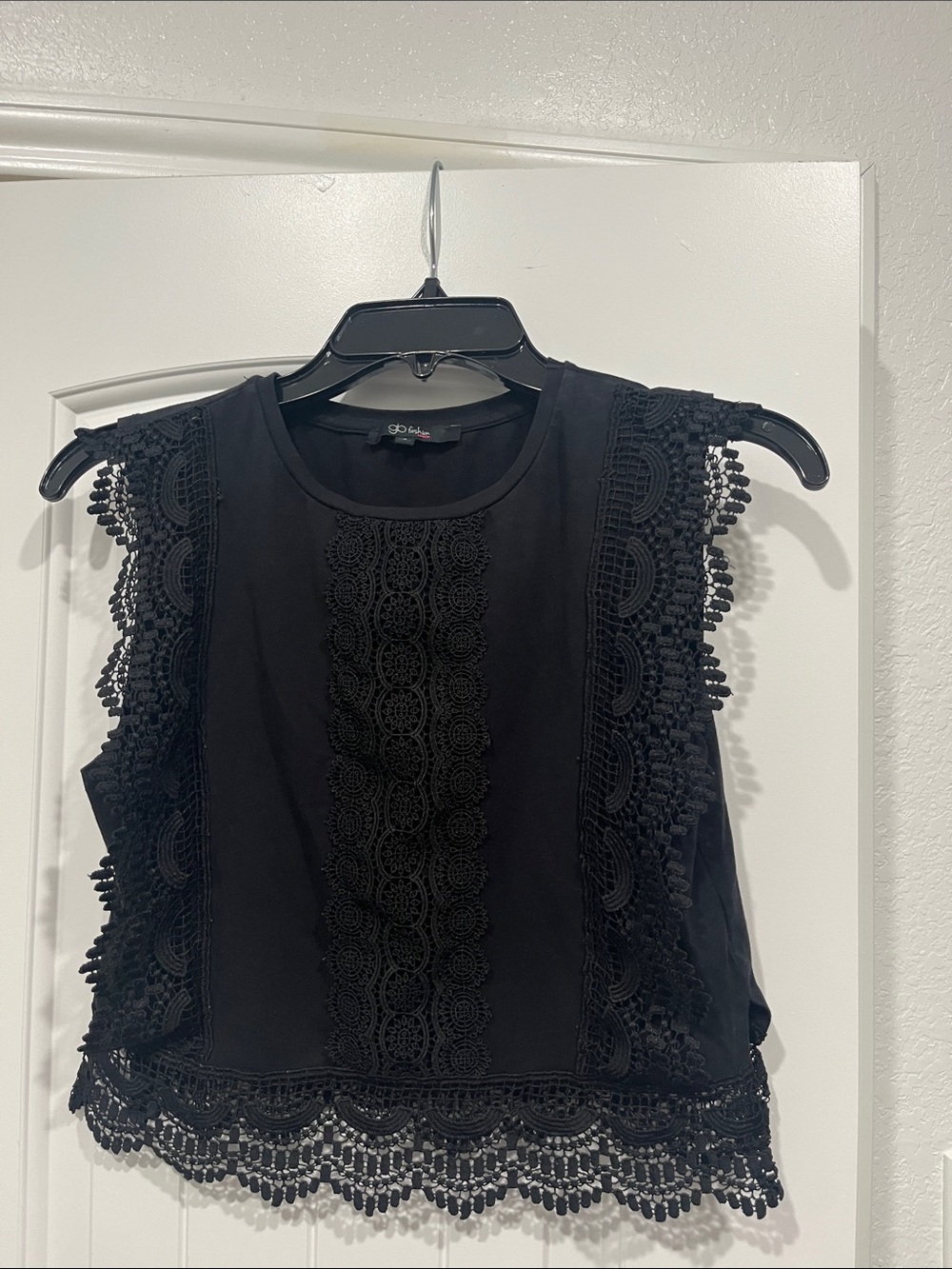 Black Crochet Trim Sleeveless Top